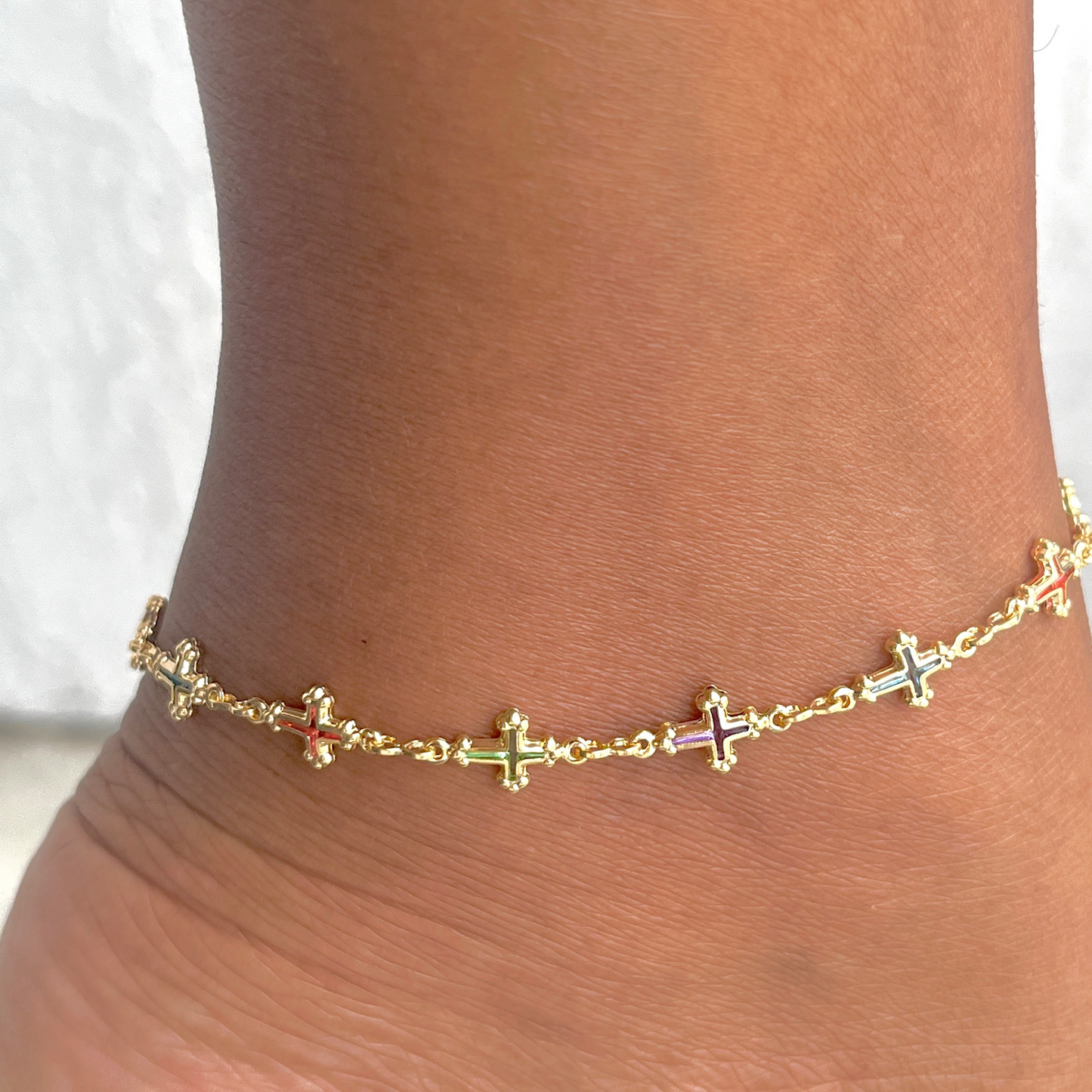 Multicolor Cross Link Anklet-18k Gold Filled