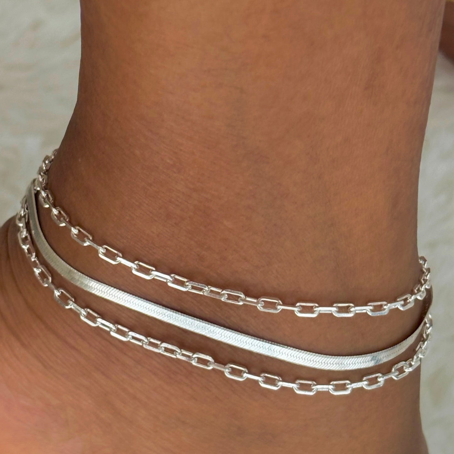 Paper Clip Link Anklet-925 Sterling Silver