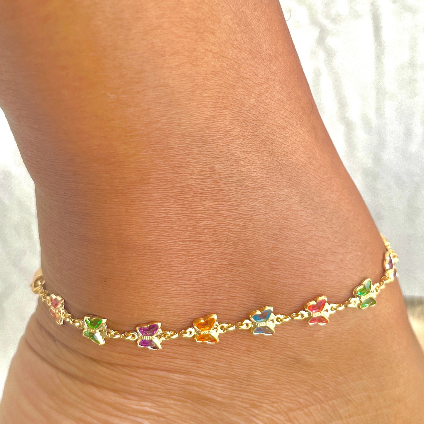 Multicolored Butterfly Link Anklet-18k Gold Filled