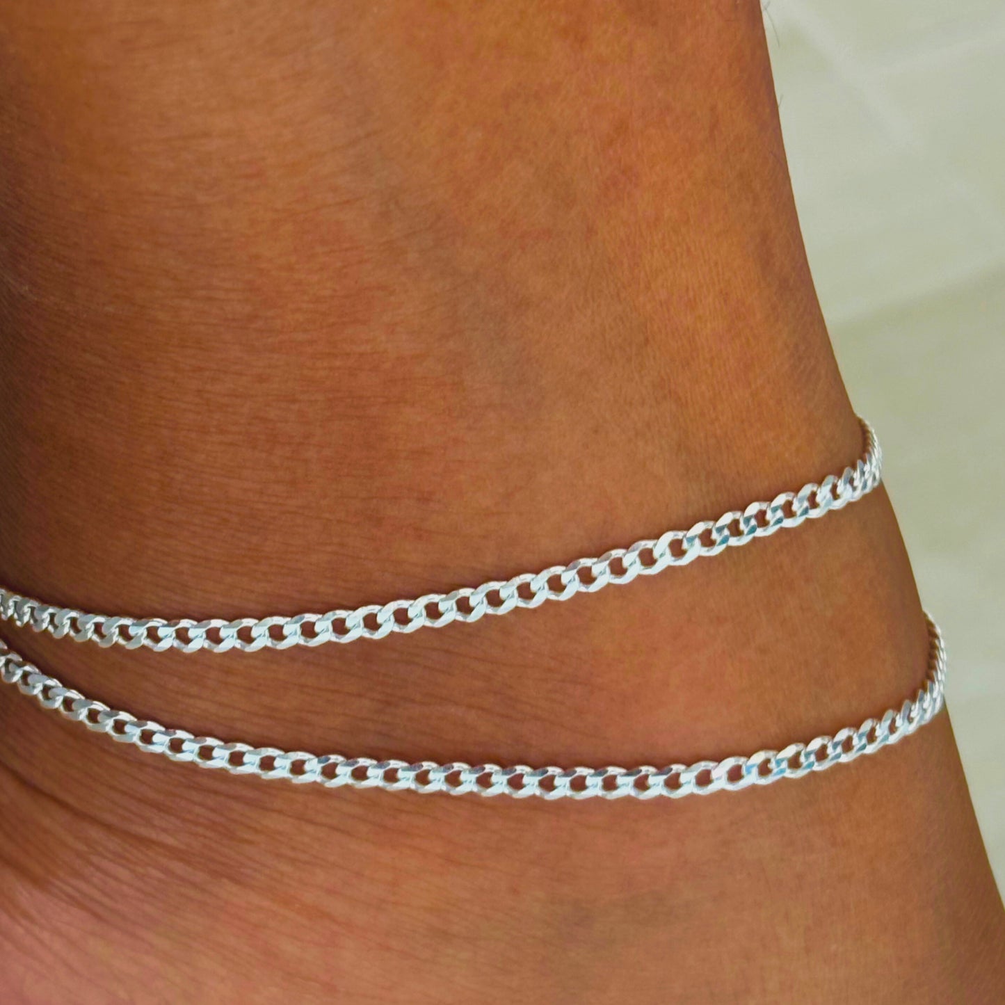 Curb Link Anklet-925 Sterling Silver-3mm