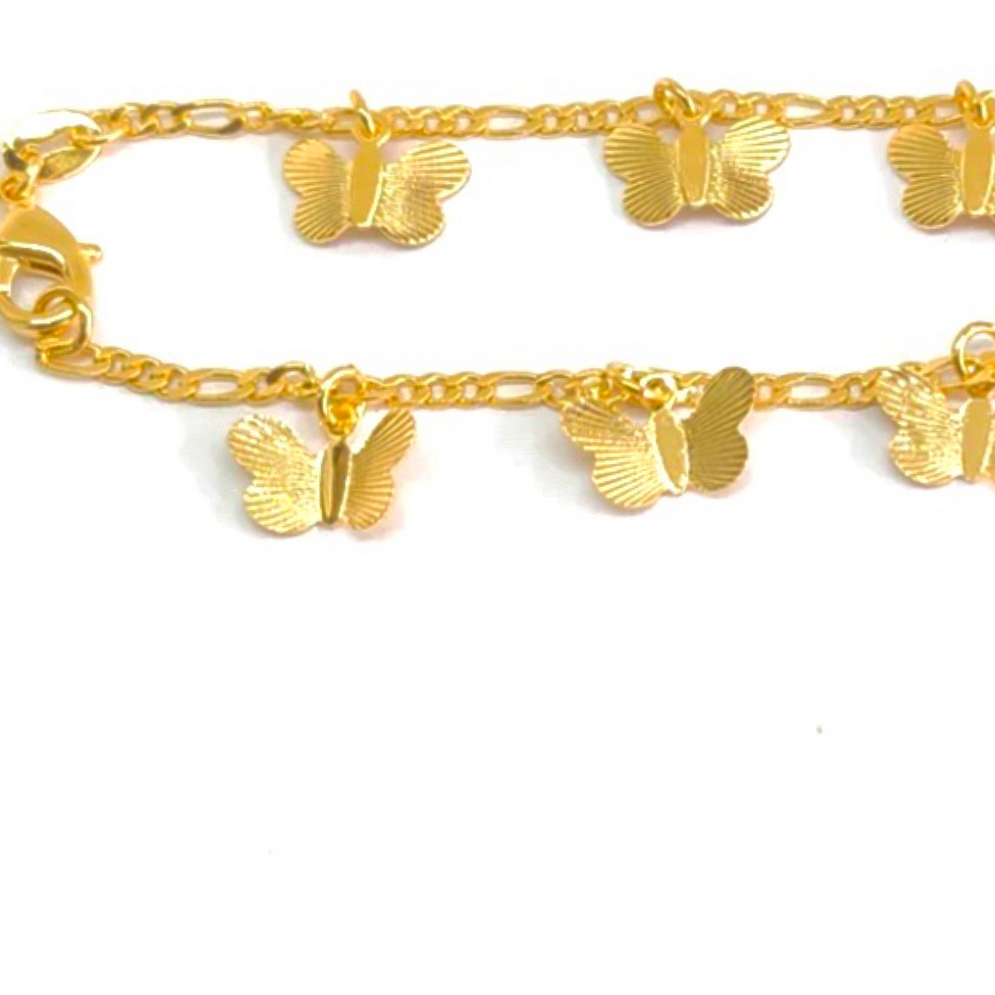 Figaro Link Anklet with butterfly Charms-18k Gold Filled