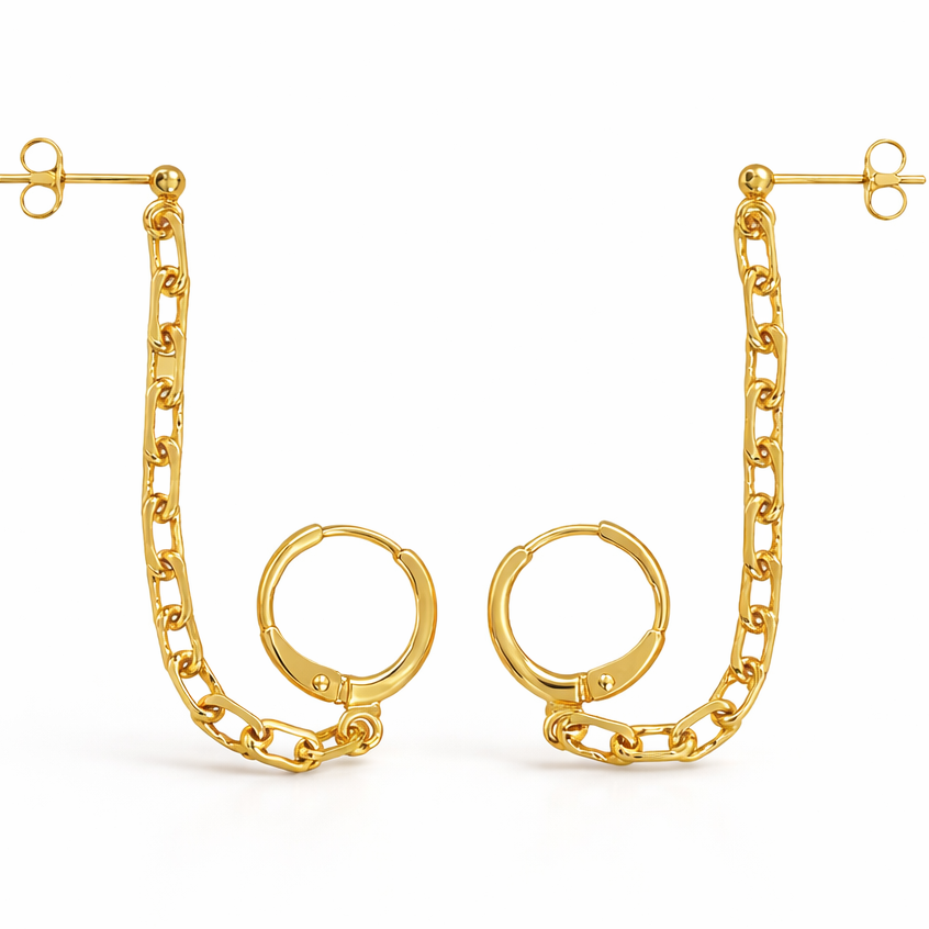 Destiny Two Hole Chain Gold Plated Earrings