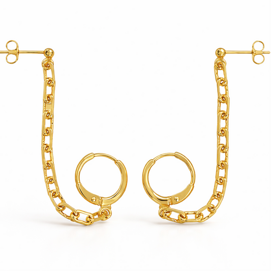 Destiny Two Hole Chain Gold Plated Earrings