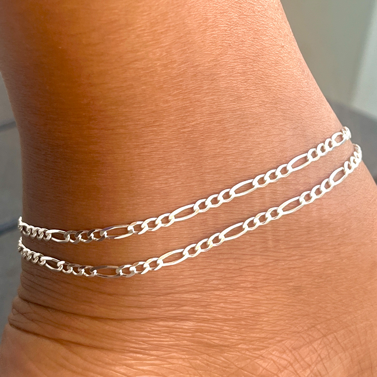 Figaro Link Anklet-925 Sterling Silver-3mm