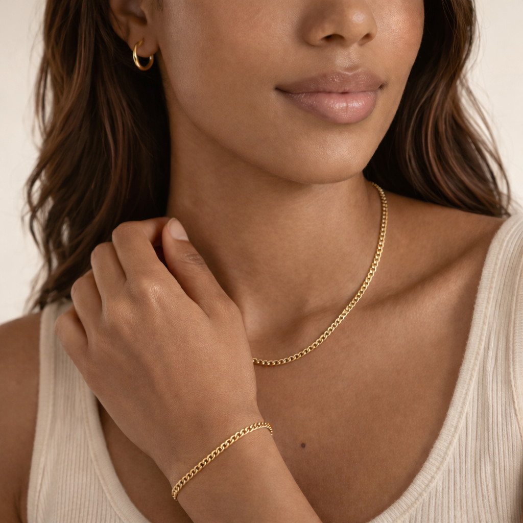 Curb Link 18k Gold Filled Necklace and Bracelet Set