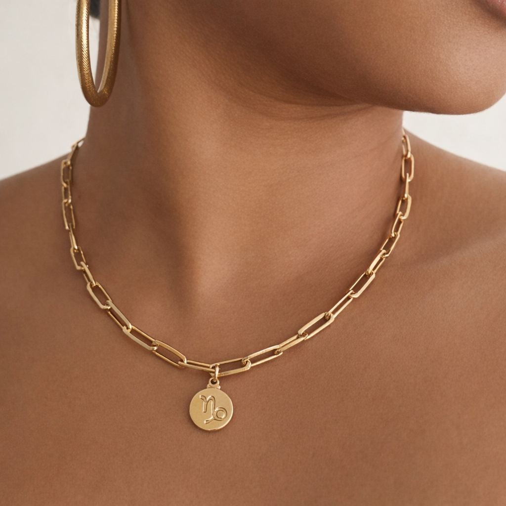 Zodiac 18k Gold Filled Paper Clip Pendant Necklace
