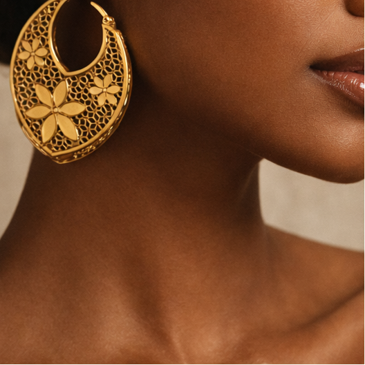 Isla Gold Plated Floral Hoop Earrings
