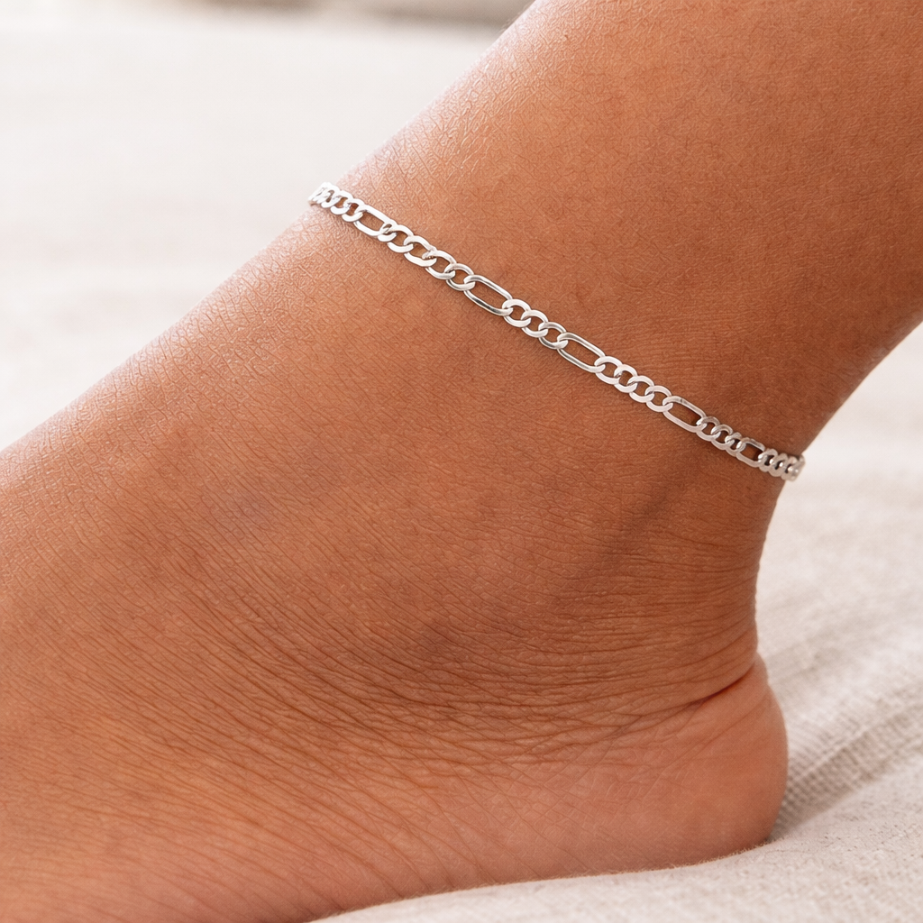 Figaro Link 925 Sterling Silver Anklet-3mm