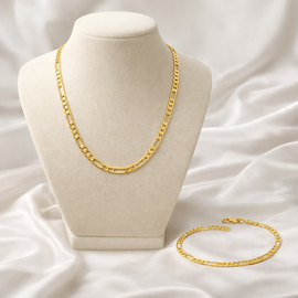 Figaro 18k Gold Filled Necklace and Bracelet Set