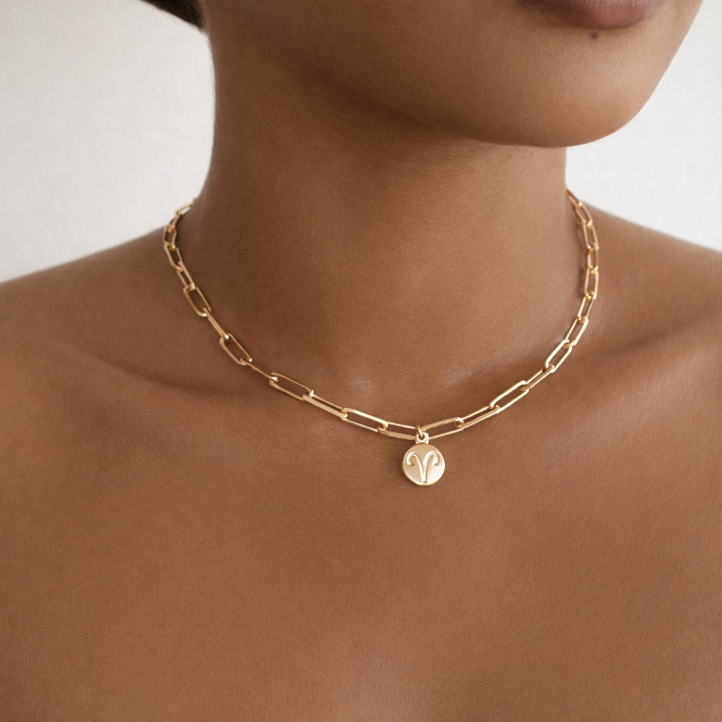 Zodiac 18k Gold Filled Paper Clip Pendant Necklace