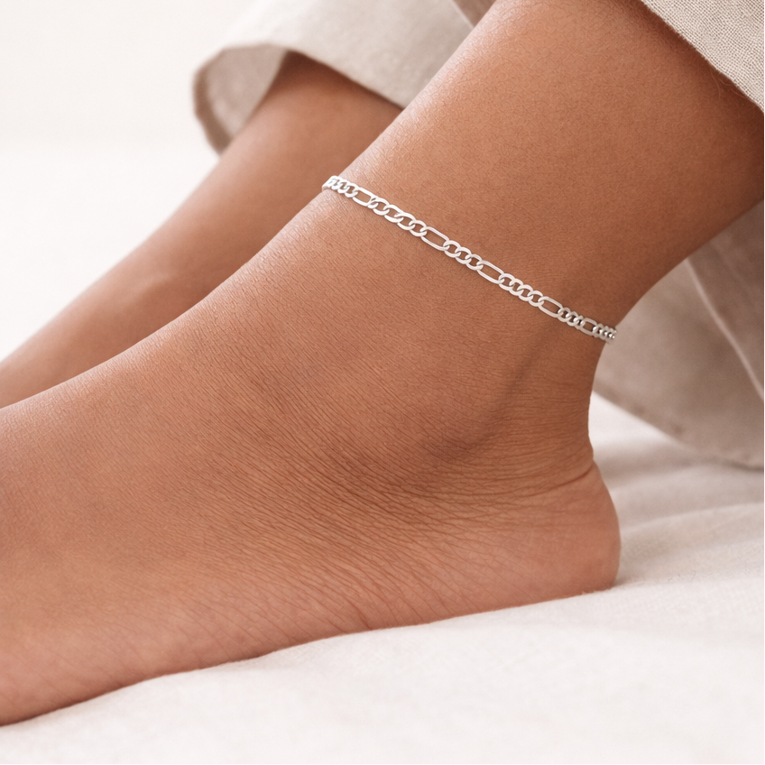 Figaro Link 925 Sterling Silver Anklet-3mm