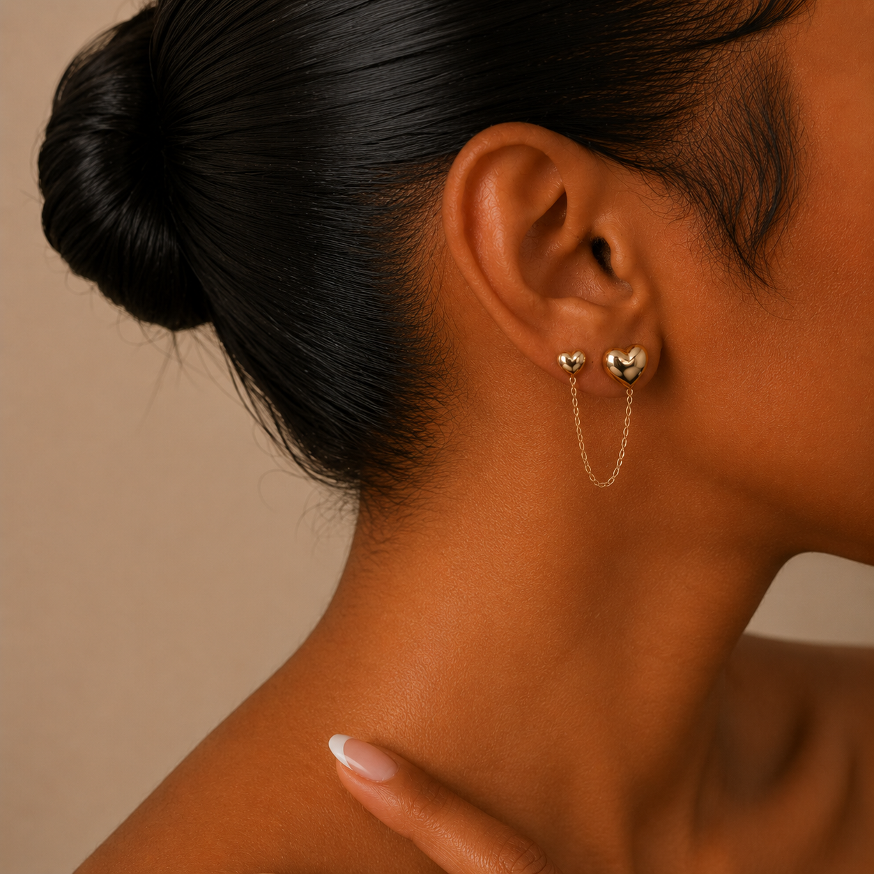 Jolie Heart Chain Gold Plated Earrings