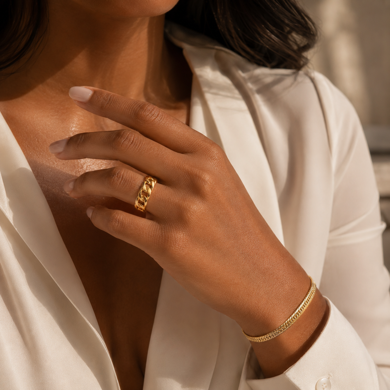 Rita Curb Gold Plated Band Ring