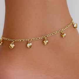 Figaro Link Hearts Anklet-Gold Filled
