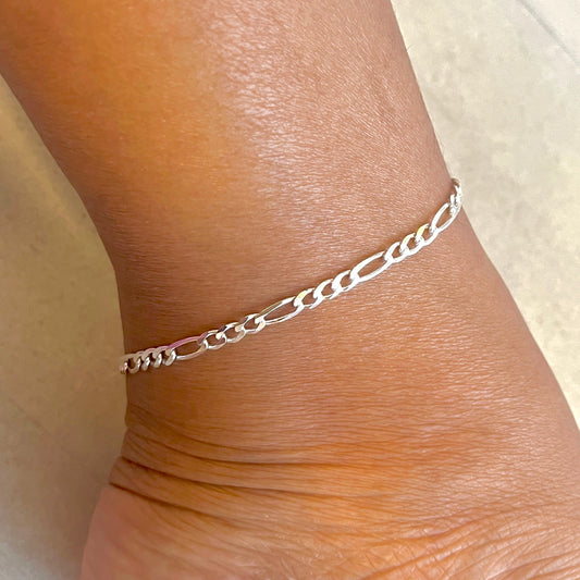 Figaro Link Anklet-925 Sterling Silver-4mm