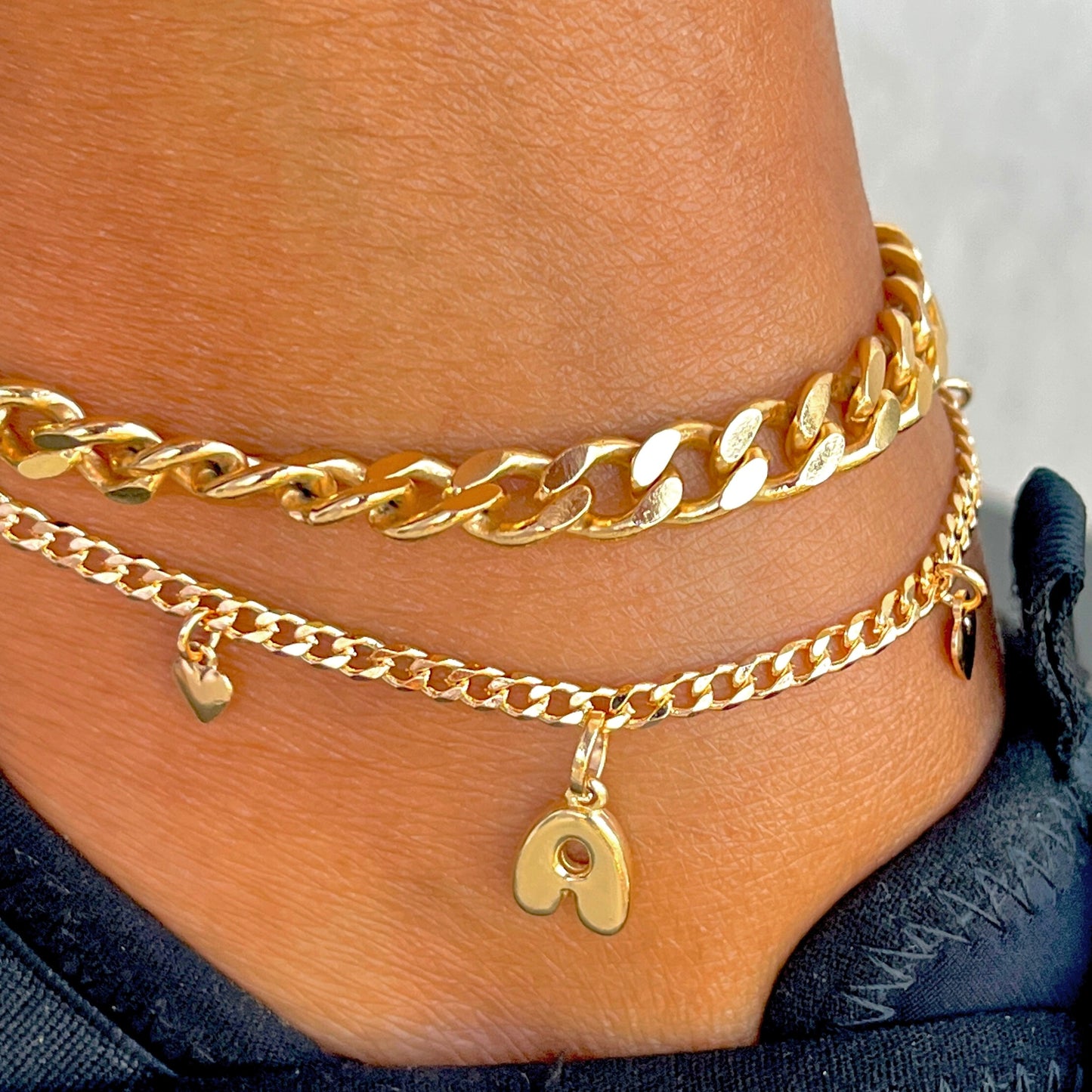 Initial Curb Link Anklet-18K Gold Filled