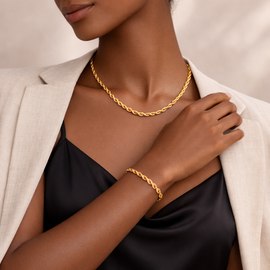 Ariel Rope Link Chain and Bracelet Set-18k Gold Filled