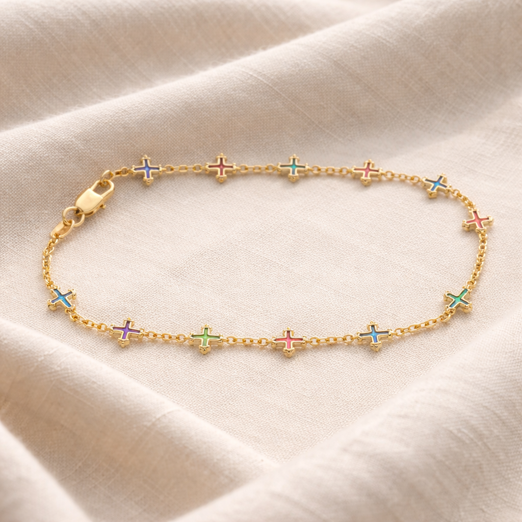 Multicolor Cross  Link Gold Filled  Anklet
