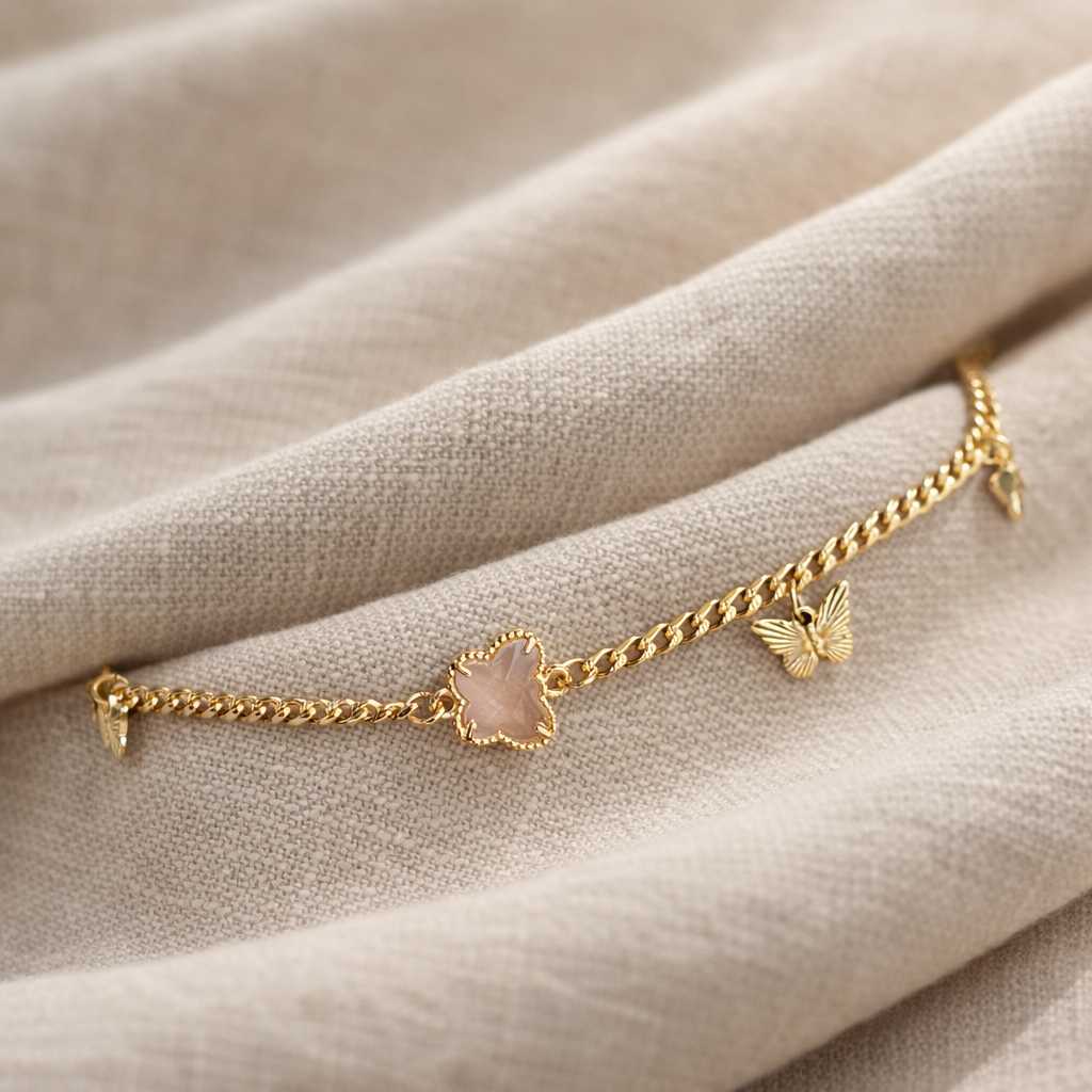 Lyla Curb Link  Butterfly Charms Anklet