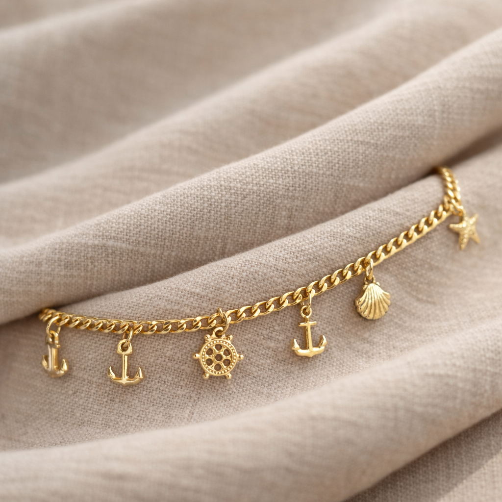 Luna Curb Link Charms Gold Filled Anklet