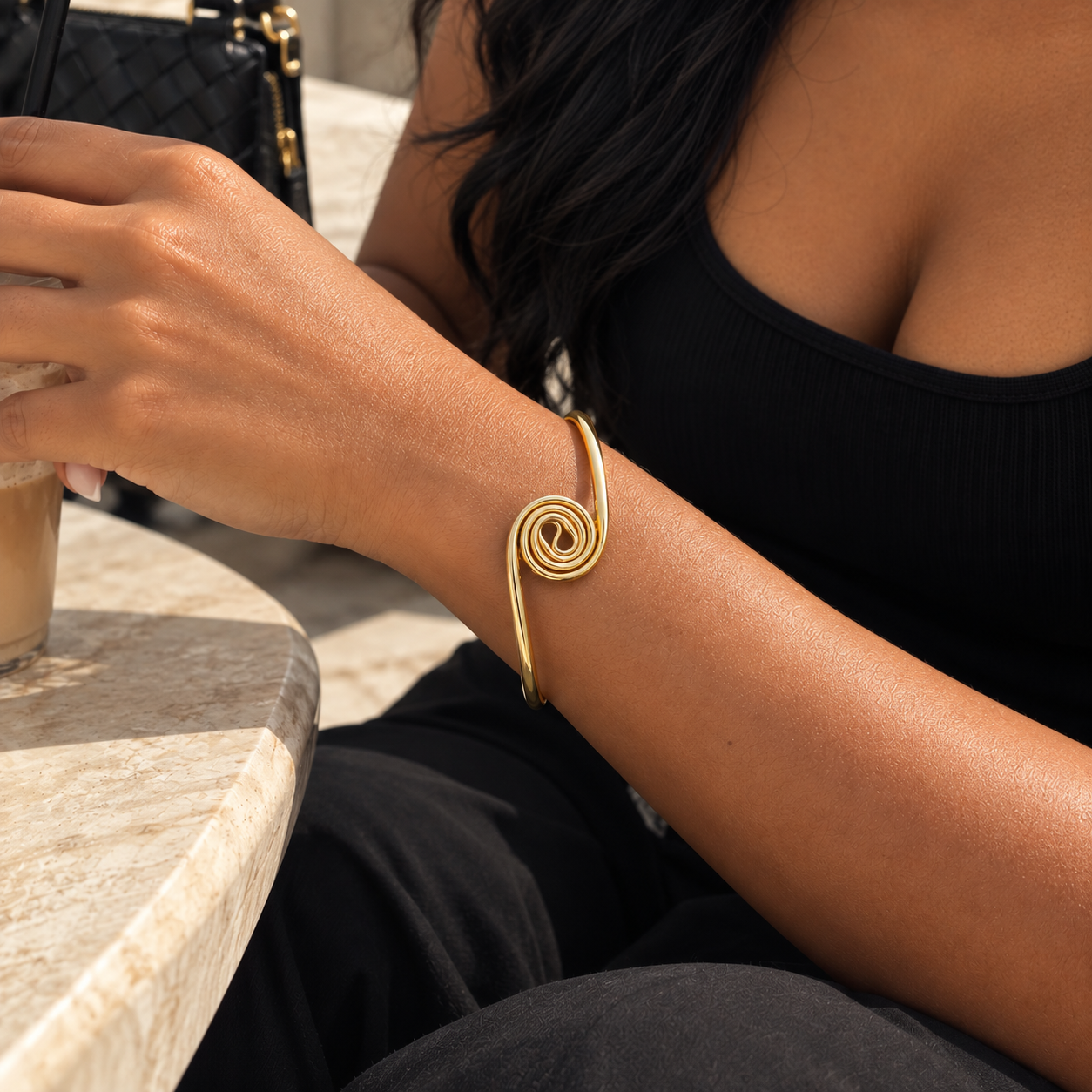Solana Gold Plated Spiral Cuff Bangle