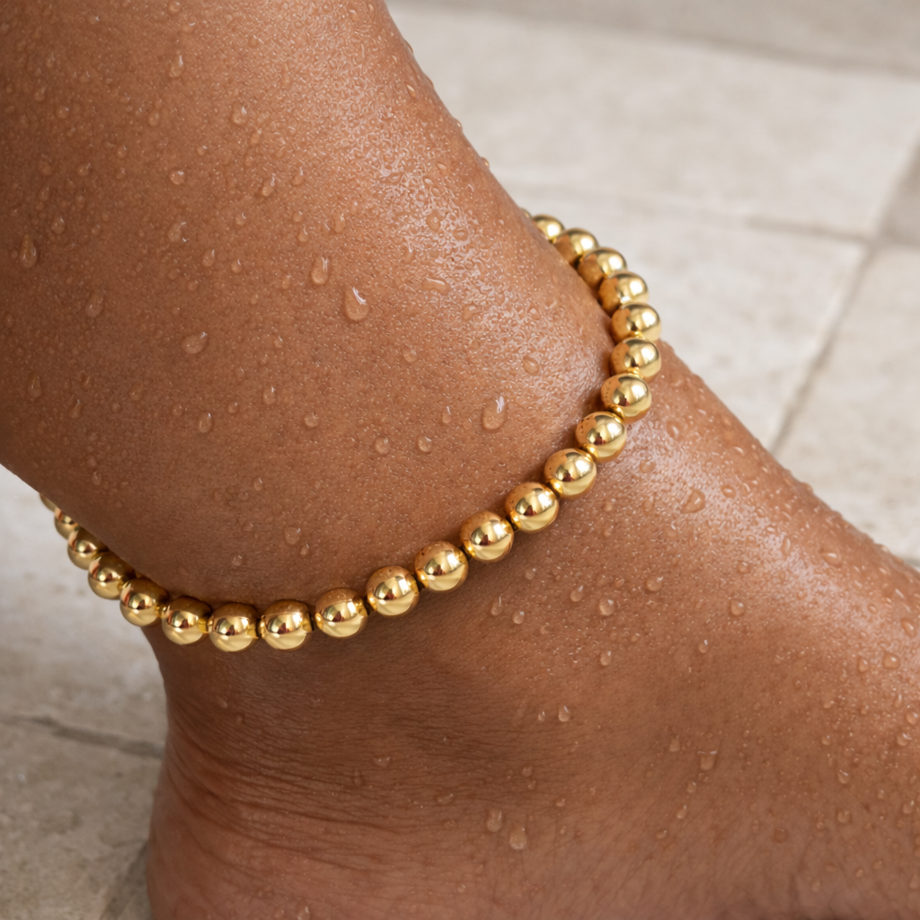 Bria Beaded Link Anklet-18k Gold Filled