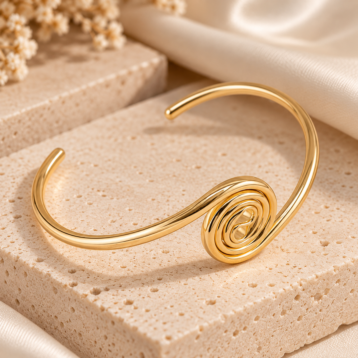 Solana Gold Plated Spiral Cuff Bangle