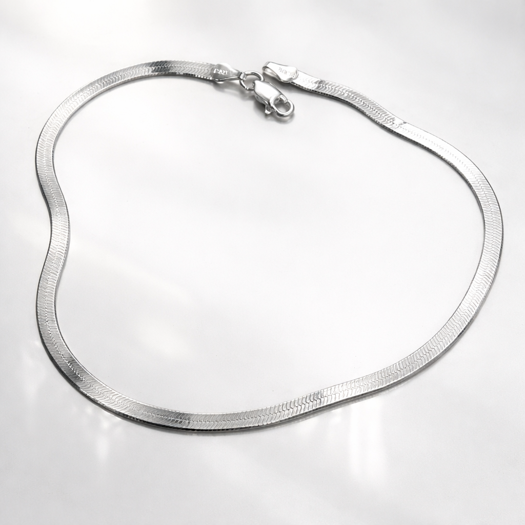 Herringbone Link 925 Sterling Silver Anklet