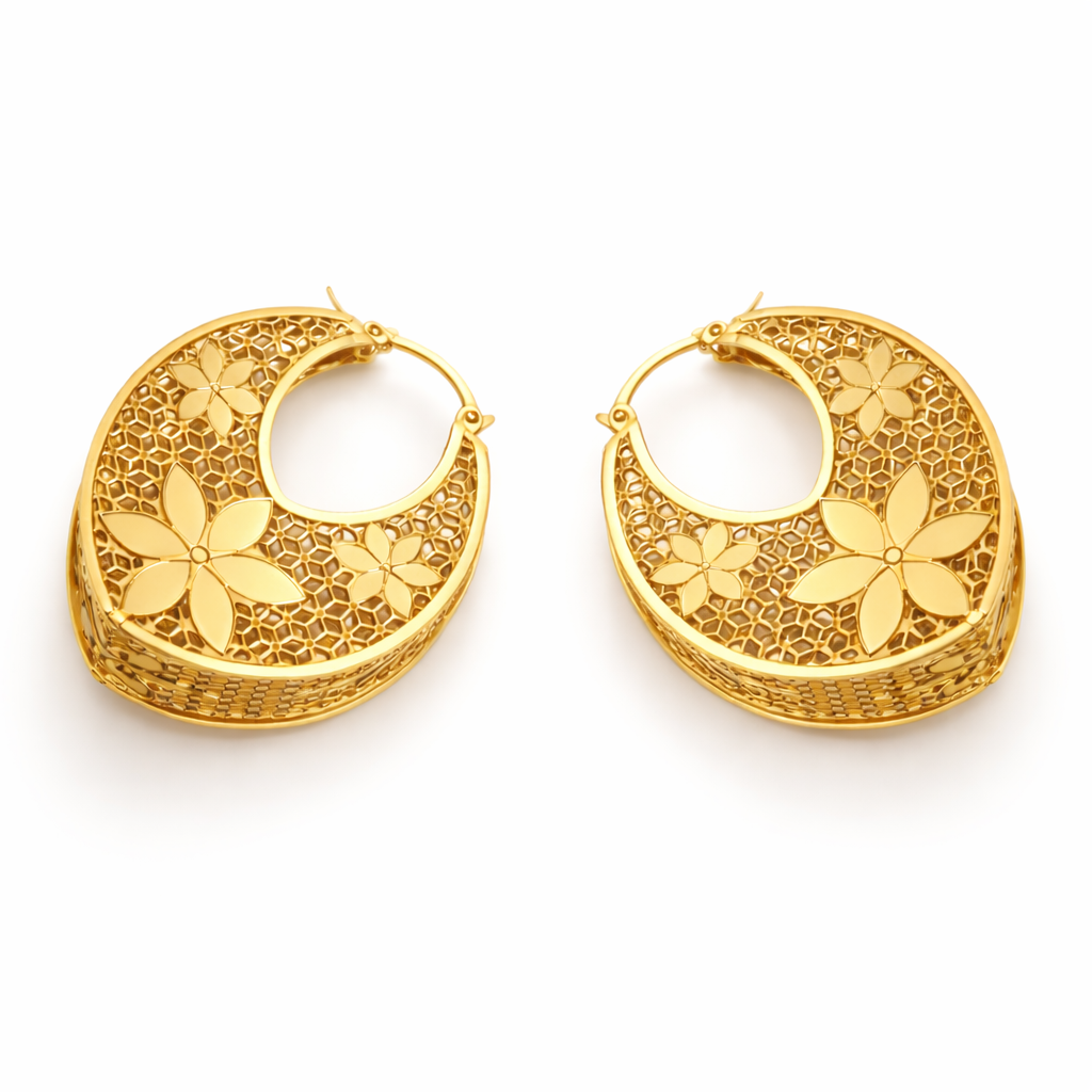 Isla Gold Plated Floral Hoop Earrings