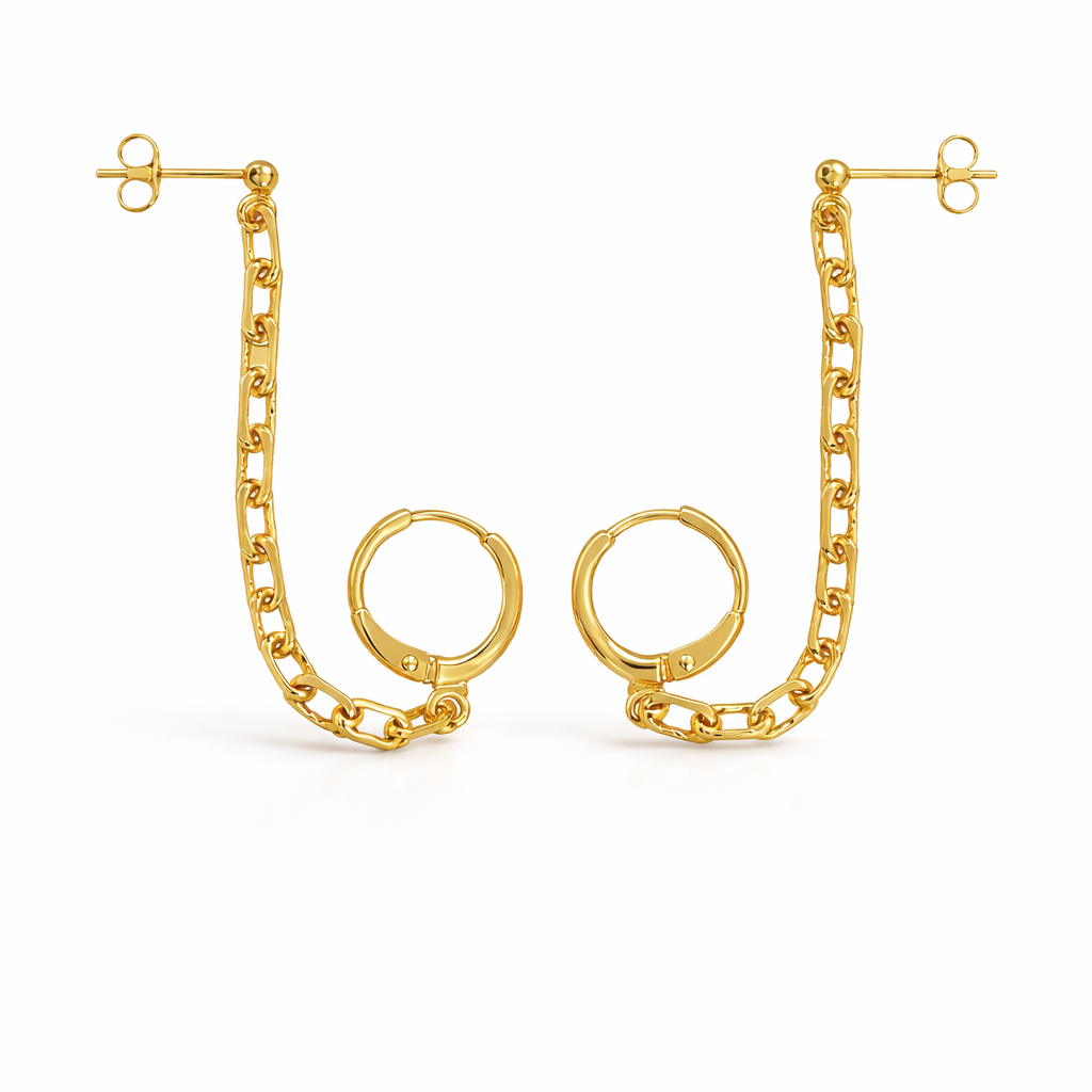Destiny Two Hole Chain Gold Plated Earrings