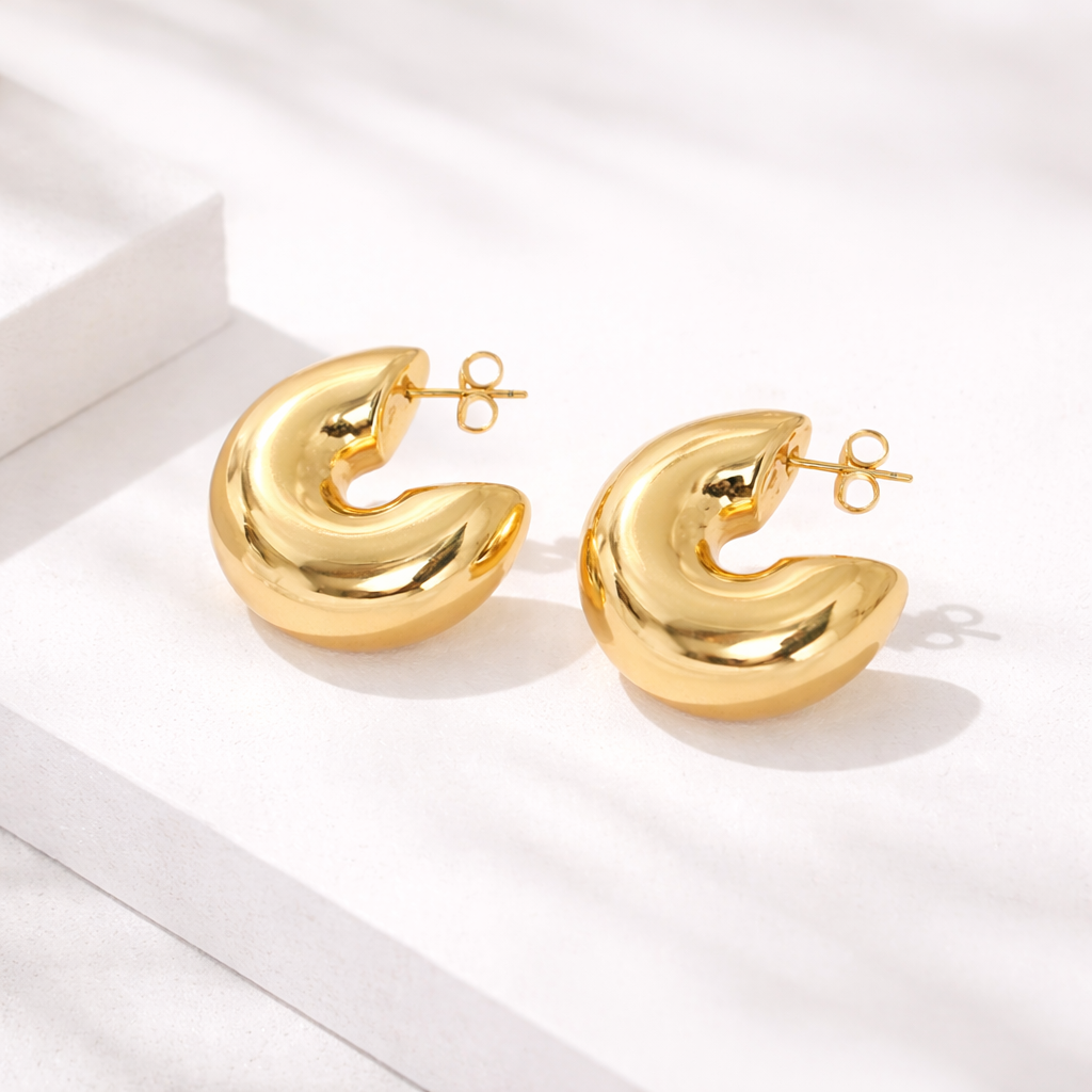 Kelli Half  Chunky Gold Plated Hoop Earrings