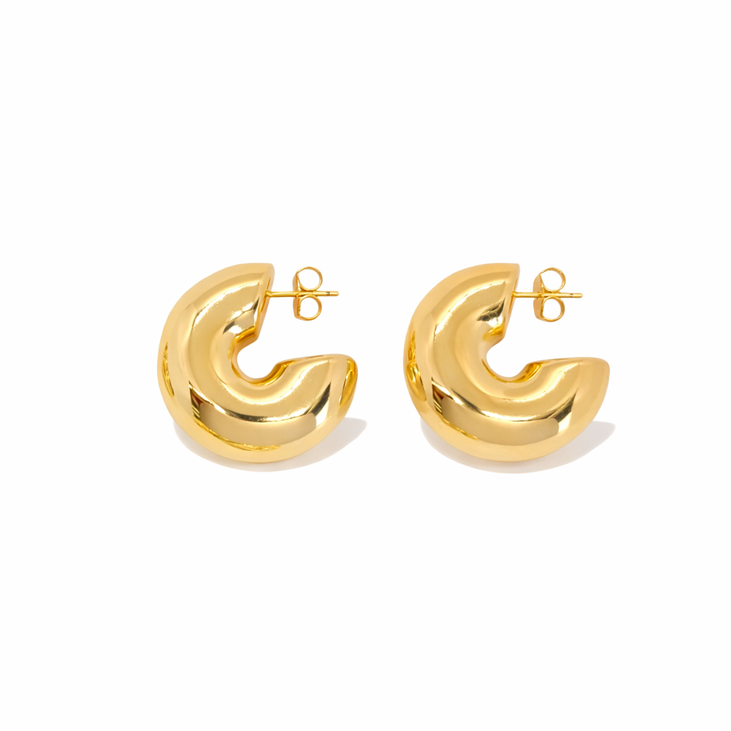 Kelli Half  Chunky Gold Plated Hoop Earrings