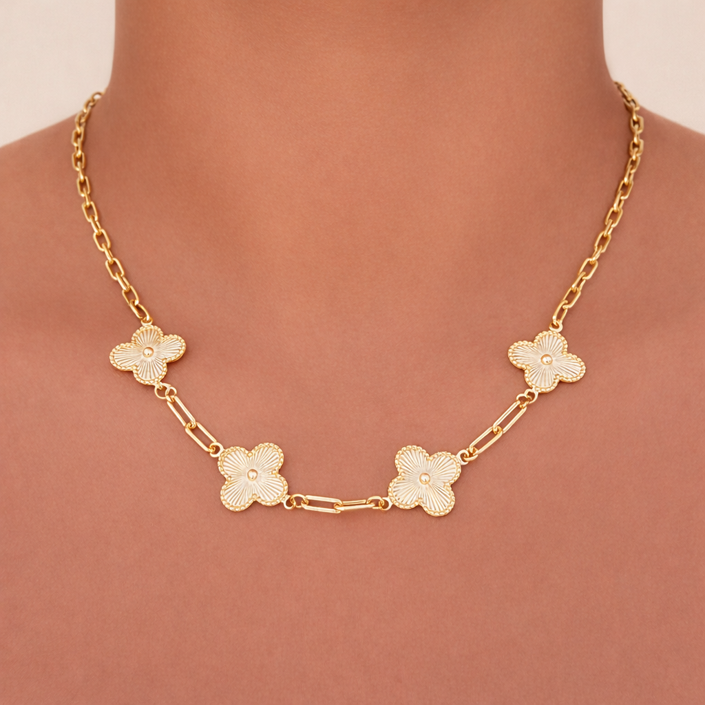 Ava Paper Clip Clover Link 18k Gold Filled Necklace-