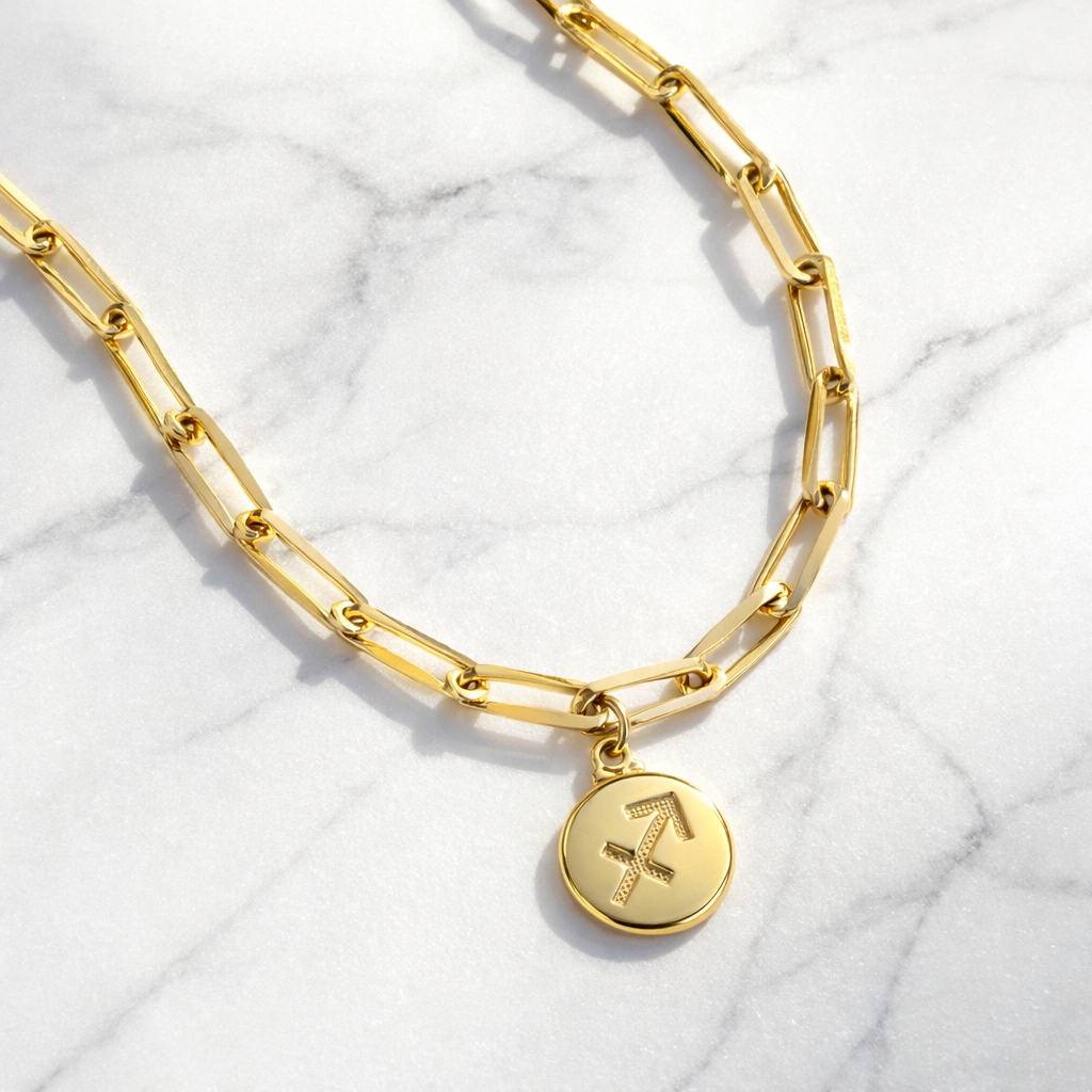 Zodiac 18k Gold Filled Paper Clip Pendant Necklace