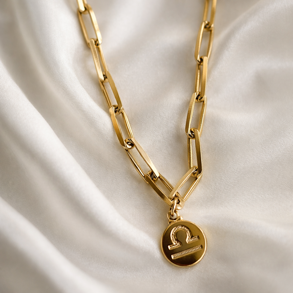 Zodiac 18k Gold Filled Paper Clip Pendant Necklace