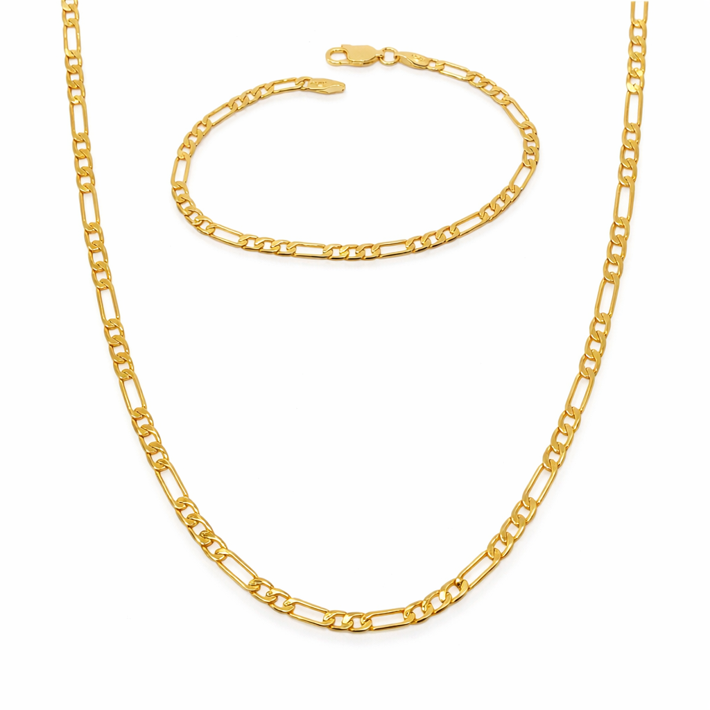 Figaro 18k Gold Filled Necklace and Bracelet Set