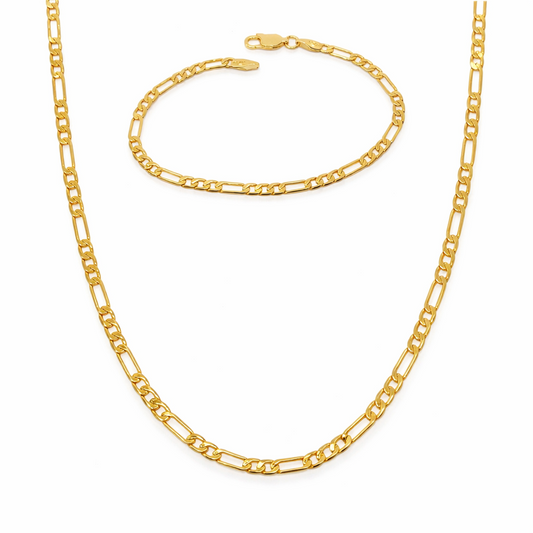 Figaro 18k Gold Filled Necklace and Bracelet Set