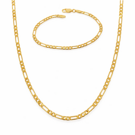 Figaro 18k Gold Filled Necklace and Bracelet Set