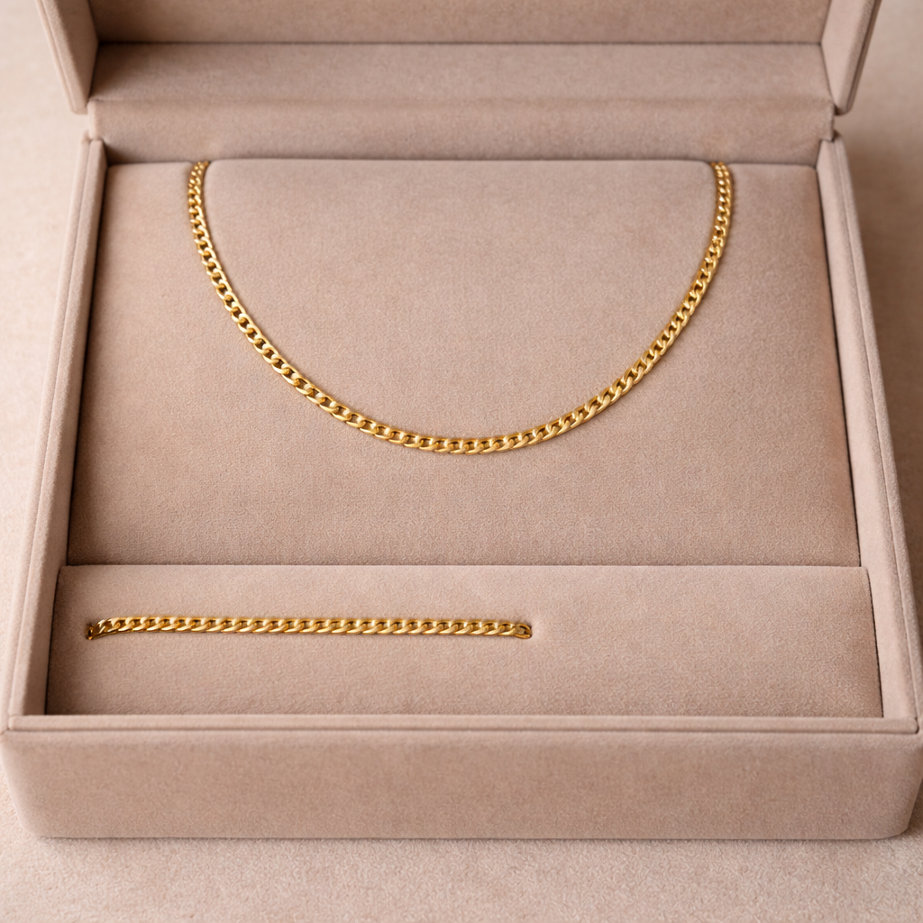 Curb Link 18k Gold Filled Necklace and Bracelet Set