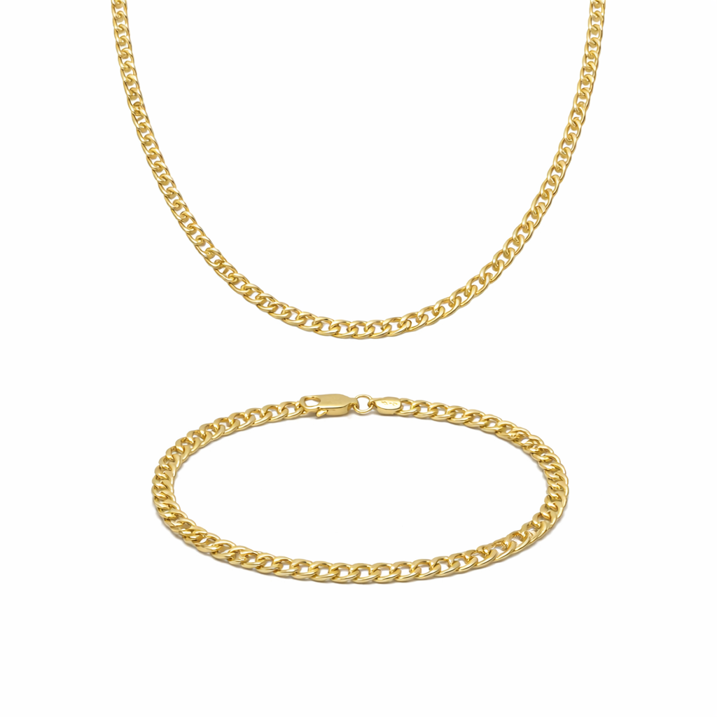 Curb Link 18k Gold Filled Necklace and Bracelet Set