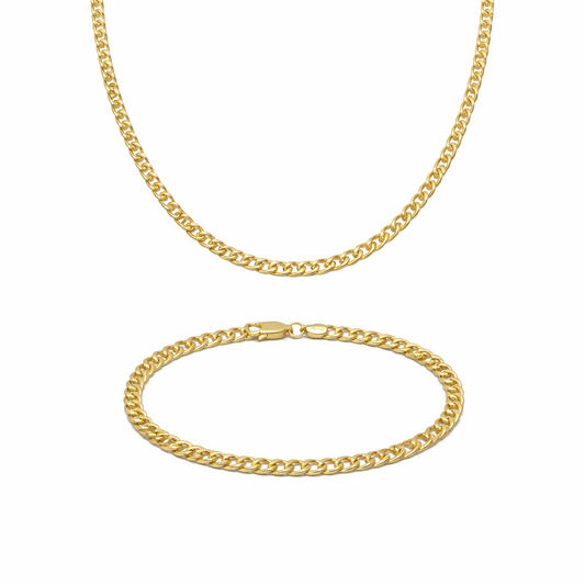 Curb Link 18k Gold Filled Necklace and Bracelet Set