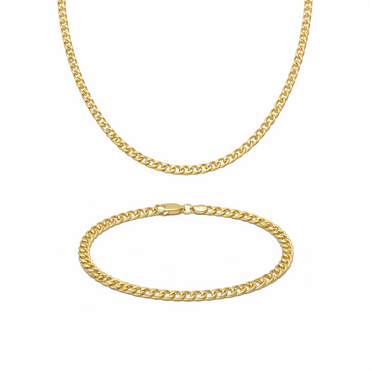 Curb Link 18k Gold Filled Necklace and Bracelet Set