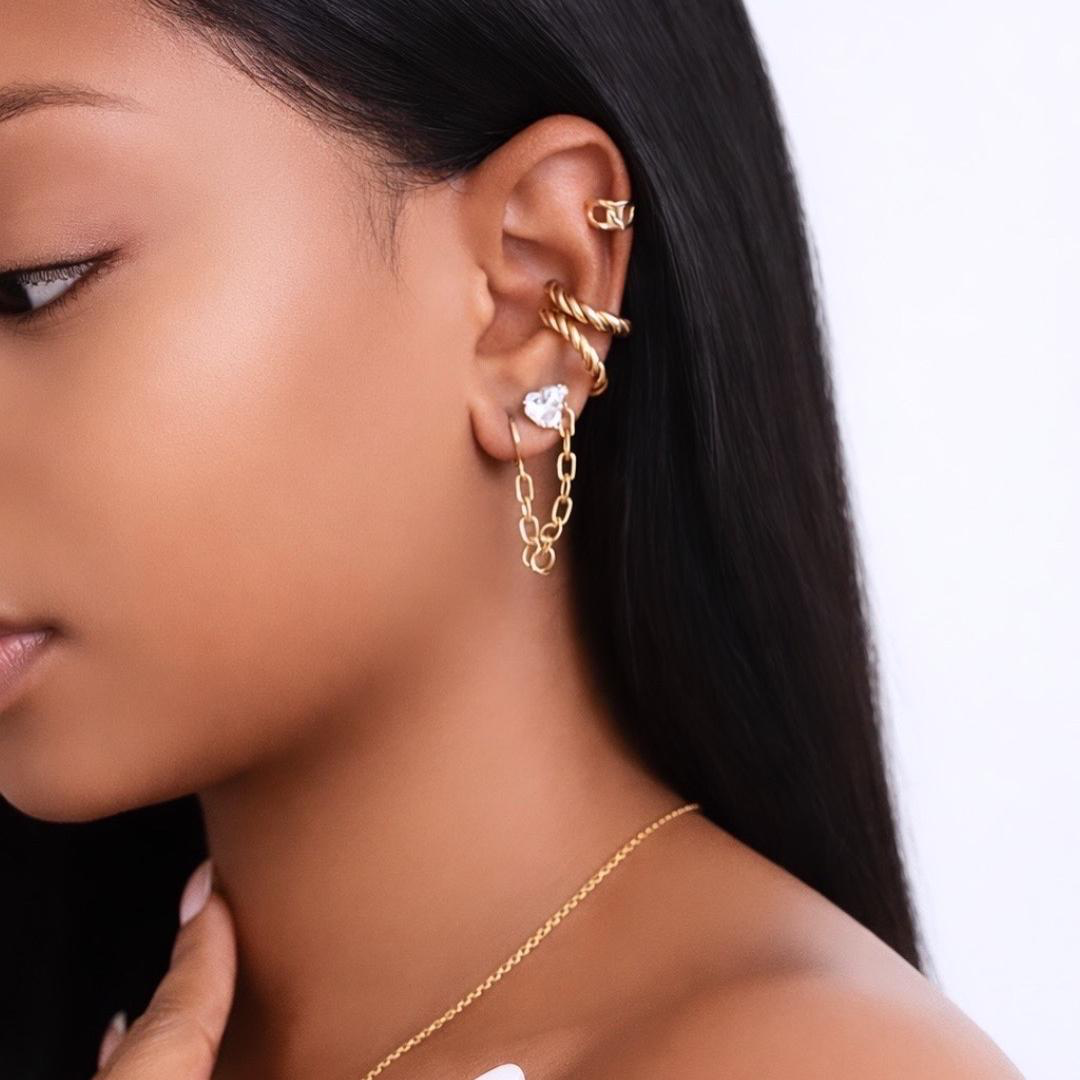 Destiny Two Hole Chain Gold Plated Earrings