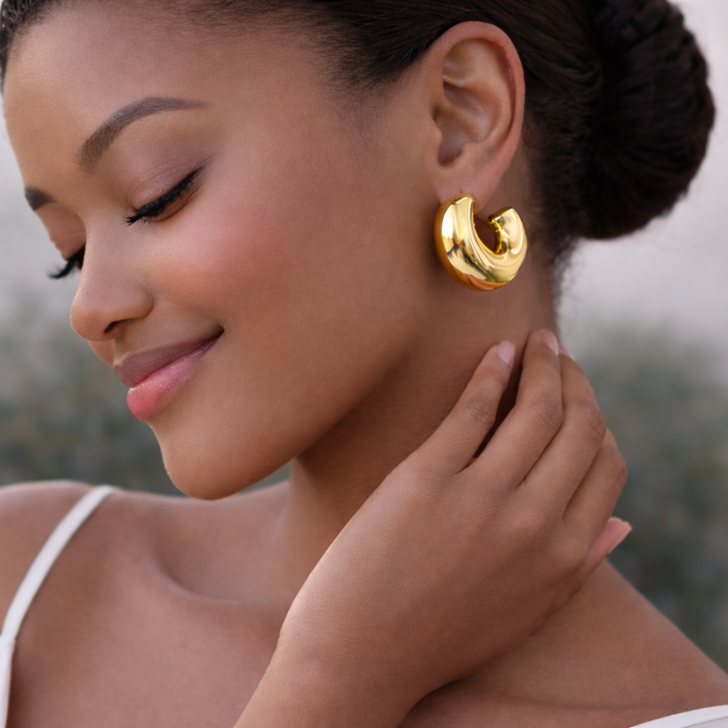 Kelli Half  Chunky Gold Plated Hoop Earrings