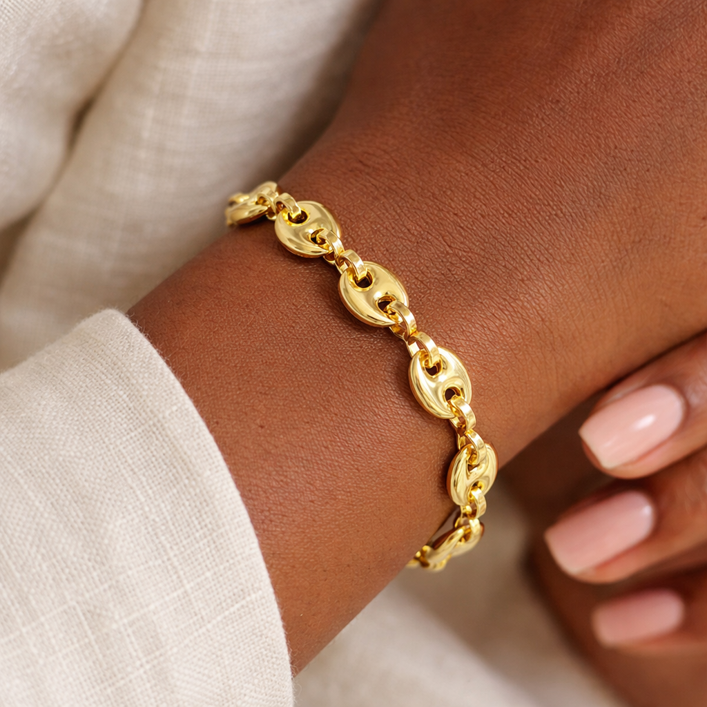 Hollow Puff Mariner Link  18k Gold Filled Bracelet