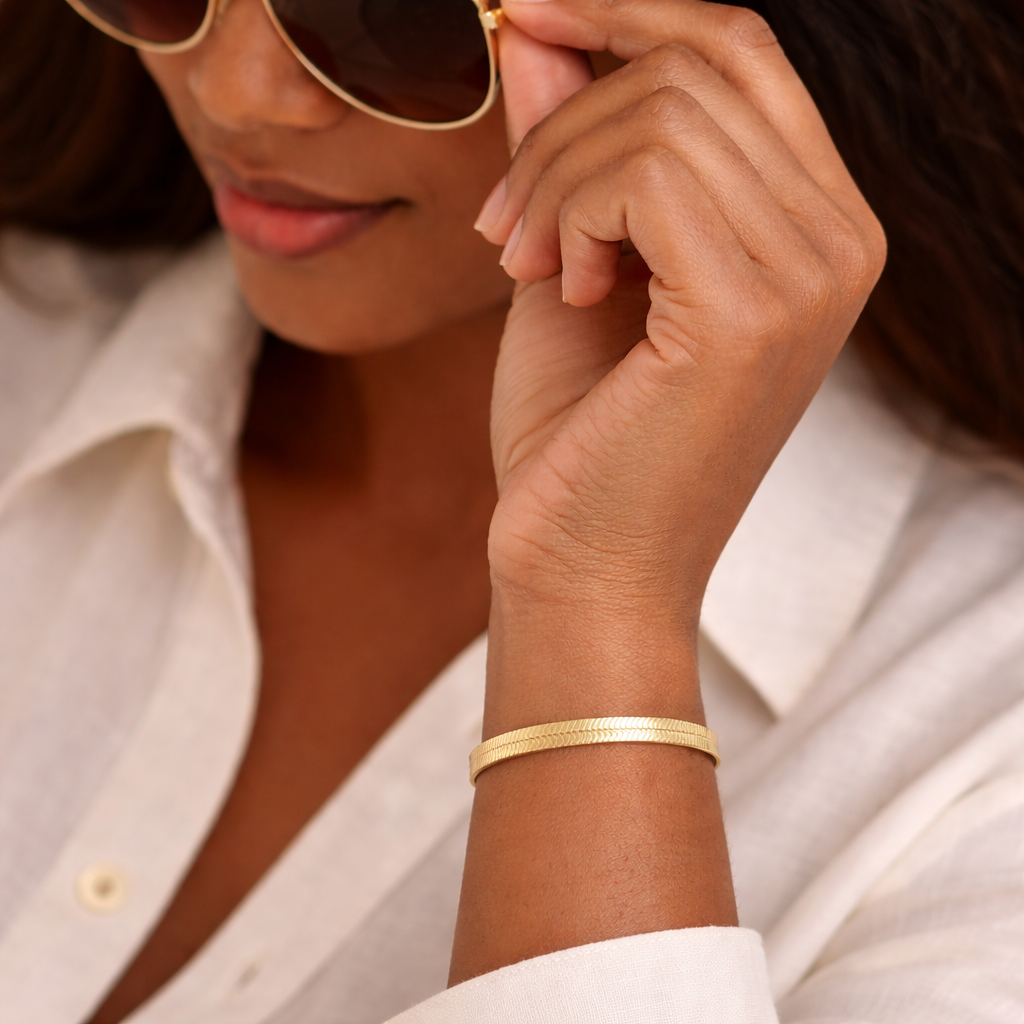 Tania Herringbone Link 18k Gold Filled Bracelet
