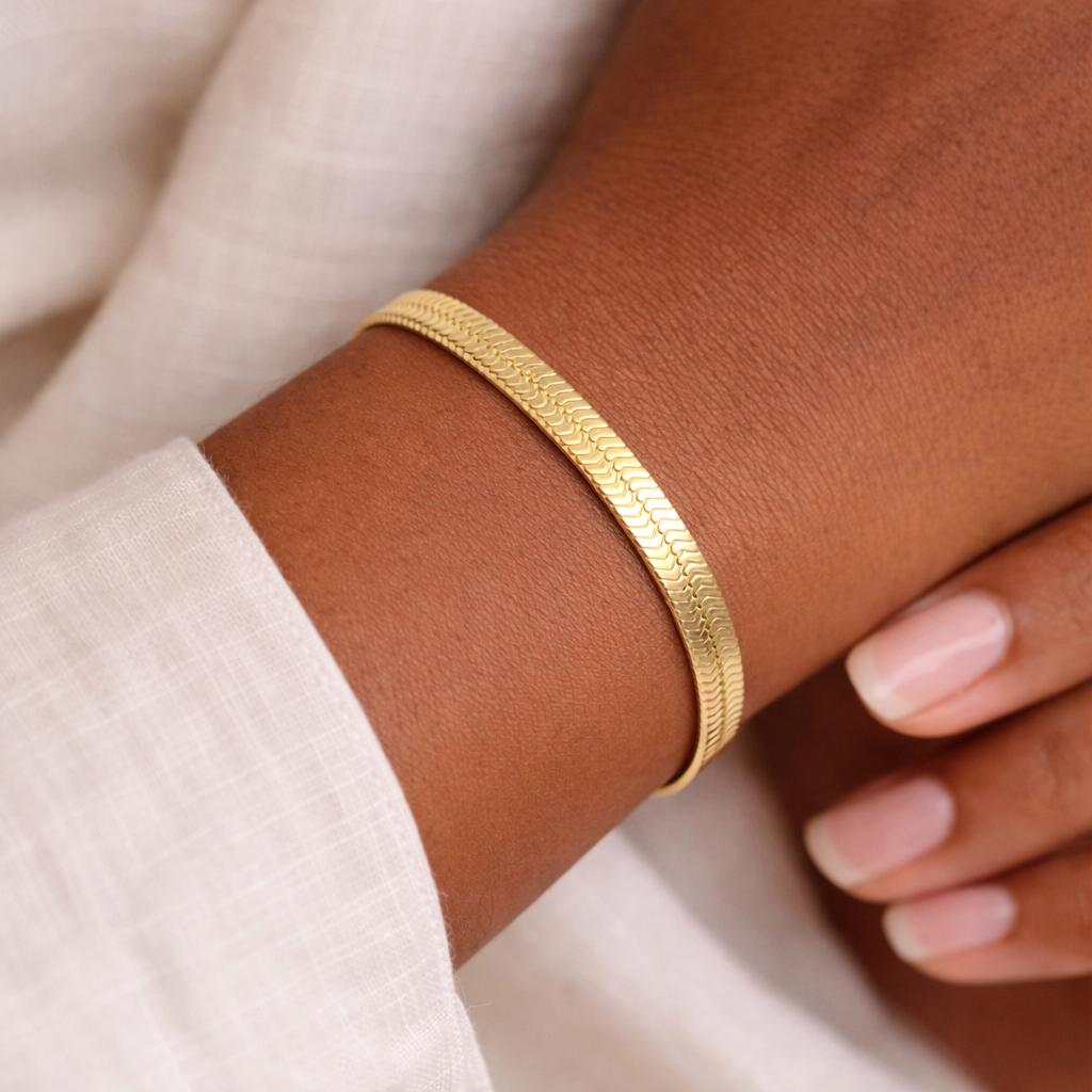 Tania Herringbone Link 18k Gold Filled Bracelet