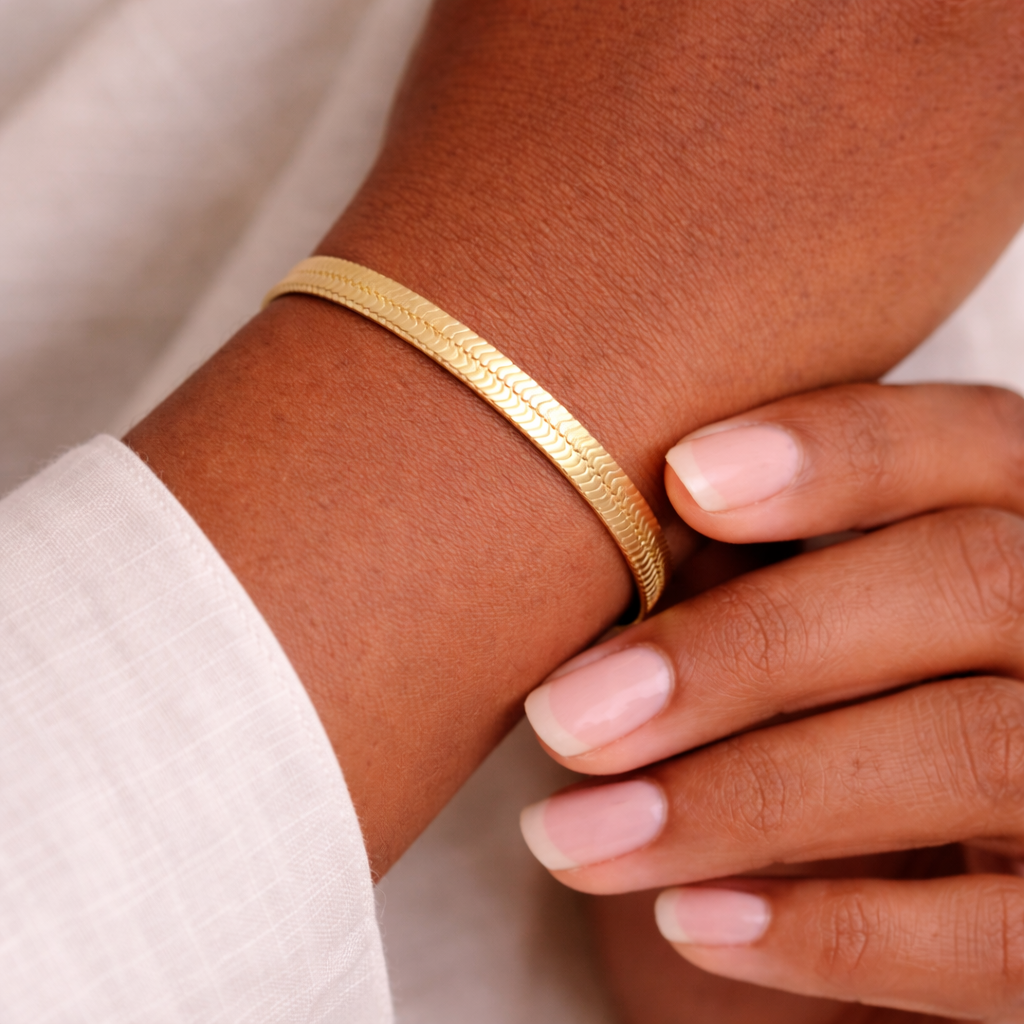 Tania Herringbone Link 18k Gold Filled Bracelet