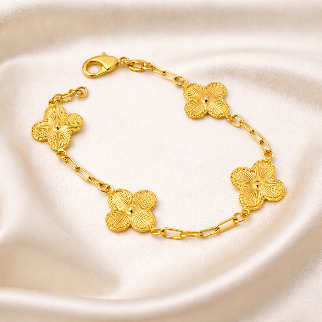 Ava Paper Clip Clover Link 18k Gold Filled Bracelet