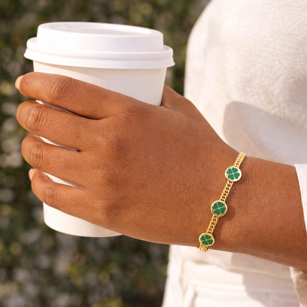 Clover Cuban Link 18k Gold Filled Bracelet